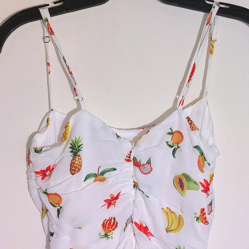 WEWOREWHAT Fruit Print Ruched Spaghetti Strap Mini Dress XS - Picture 10 of 15